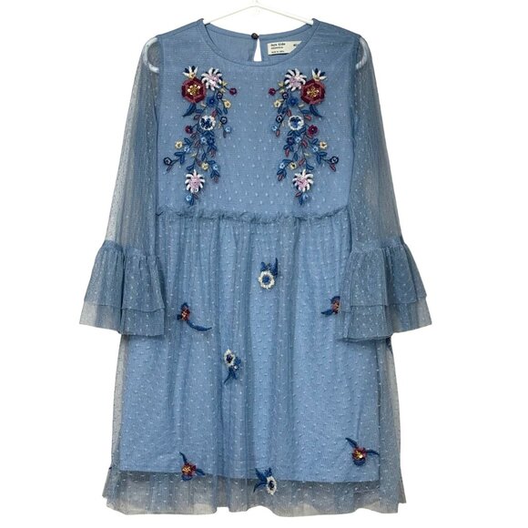 Zara Embroidered Tulle Dress Blue Floral Girls 6 - Picture 12 of 12